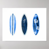 Surfs Up Blauwe Aquarel Surfplanken Poster (Voorkant)