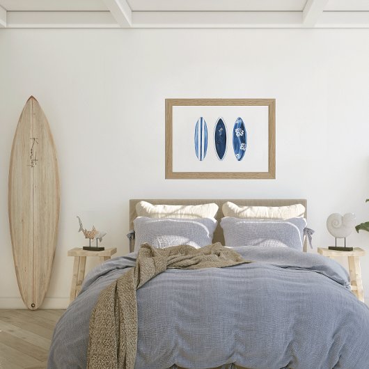 Surfs Up Blauwe Aquarel Surfplanken Poster