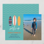 Surfs Up BOY Surfboard strand Verjaardag Party fot Kaart (Voorkant / Achterkant)