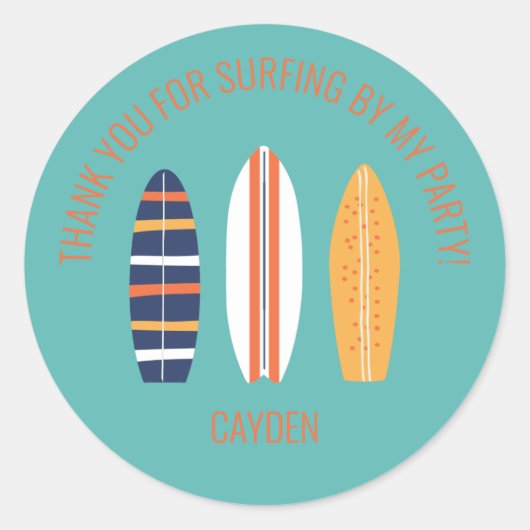 Surfs Up BOY Surfboard strand Verjaardagsfeest Fav Ronde Sticker (Voorkant)