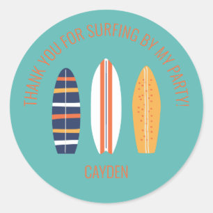 Surfs Up BOY Surfboard strand Verjaardagsfeest Fav Ronde Sticker