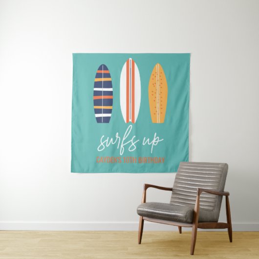 Surfs Up BOY Surfplank strand verjaardagsfeestje Wandkleed (In situ)