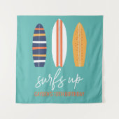 Surfs Up BOY Surfplank strand verjaardagsfeestje Wandkleed (Voorkant)