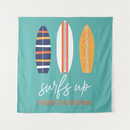 Surfs Up BOY Surfplank strand verjaardagsfeestje Wandkleed (Voorkant)