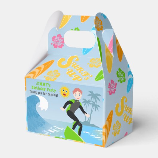 Surf's up boy Verjaardagsfeestje Bedankdoosjes (Voorkant Zijde)