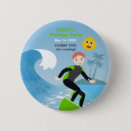 Surf's up boy Verjaardagsfeestje Ronde Button 5,7 Cm