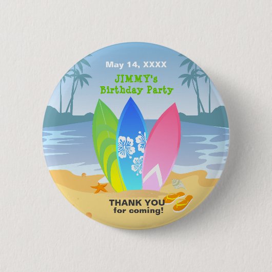 Surf's up boy Verjaardagsfeestje Ronde Button 5,7 Cm (Voorkant)