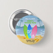 Surf's up boy Verjaardagsfeestje Ronde Button 5,7 Cm (Voorkant /achterkant)