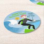 Surf's up boy Verjaardagsfeestje Ronde Kartonnen Onderzetter (Gebogen)