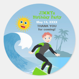 Surf's up boy Verjaardagsfeestje Ronde Sticker