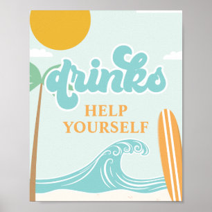Surf's Up DRANK bord Strand Verjaardag Eten Poster