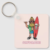 Surf's Up Dude Baardige Cartoon Surfer Sleutelhanger (Voorkant)