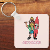 Surf's Up Dude Baardige Cartoon Surfer Sleutelhanger (Voorkant)