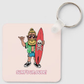 Surf's Up Dude Baardige Cartoon Surfer Sleutelhanger (Achterkant)