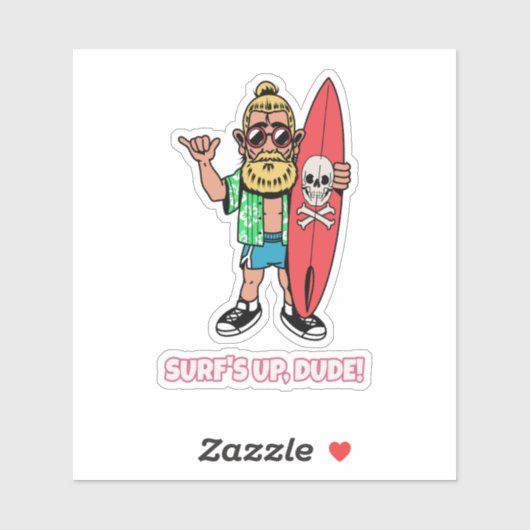 Surf's Up Dude Baardige Cartoon Surfer Sticker (Vel)