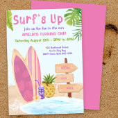Surfs Up Eerste Verjaardagsfeest Meisjes Uitnodigi Kaart