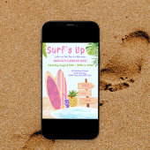 Surfs Up Eerste Verjaardagsfeest Meisjes Uitnodigi Kaart