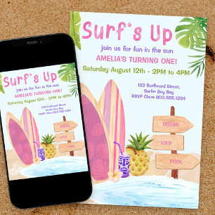 Surfs Up Eerste Verjaardagsfeest Uitnodiging voor