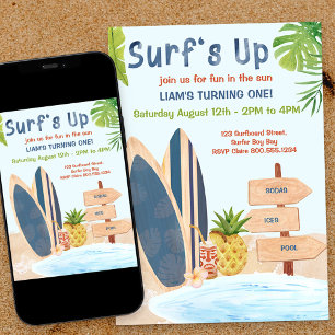 Surfs Up Eerste Verjaardagsfeestje Jongens Kaart