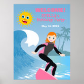 Surf's up Girly Verjaardagsfeestje Poster (Voorkant)