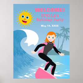 Surf's up Girly Verjaardagsfeestje Poster