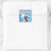 Surf's up Girly Verjaardagsfeestje Vierkante Sticker (Tas)