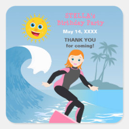 Surf's up Girly Verjaardagsfeestje Vierkante Sticker