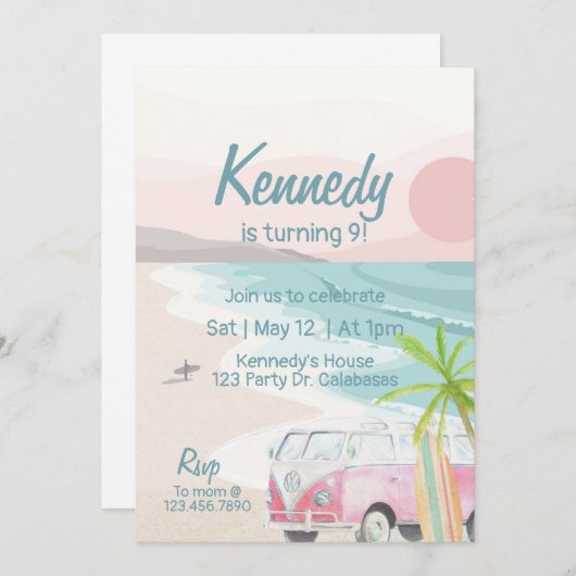 Surfs Up Invitation, Surf Party, Luau, Beach Kaart (Voorkant / Achterkant)