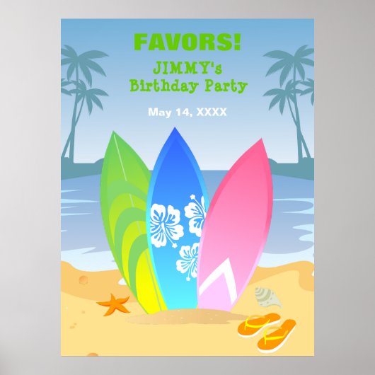 Surf's up jongen verjaardagsfeestje poster (Voorkant)