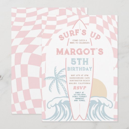 Surf's Up Modern Surfboard Beach Verjaardagsfeestj Kaart (Voorkant / Achterkant)