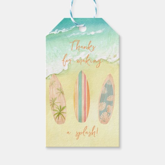 Surfs Up Party Favors The Big One Surfer Verjaarda Cadeaulabel (Voorkant)