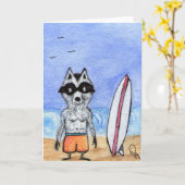 Surf's Up! Raccoon with Surf Board Note Card Kaart (Gele Bloem)