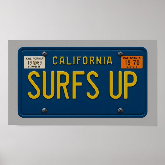 Surfs Up - Retro 1969 California License Plate Art Poster (Voorkant)
