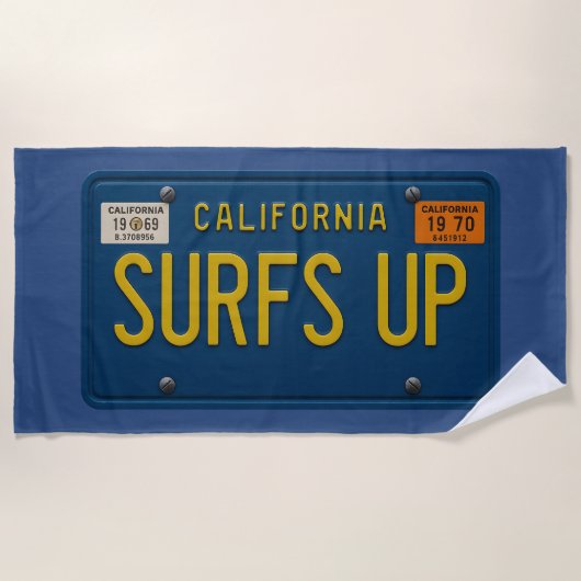 Surfs Up Retro 1969 California License Plate Surf Strandlaken (Voorkant)