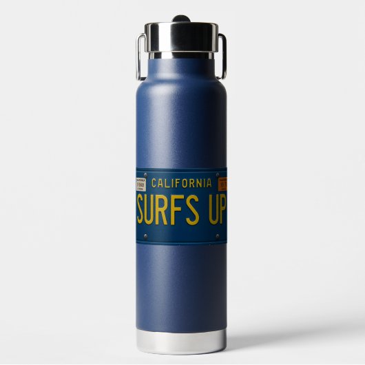 Surfs Up Retro 1969 California License Plate Surf Waterfles (Voorkant)