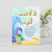 Surfs Up Retro Strand Eerste Verjaardag Kaart (Staand voorkant)