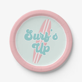 Surfs Up Roze Strand Verjaardag Papieren Borden Bordje