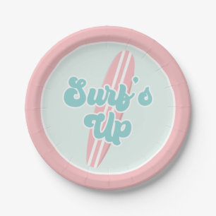 Surfs Up Roze Strand Verjaardag Papieren Borden Bordje