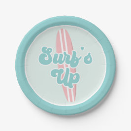 Surfs Up Roze Strand Verjaardag Papieren Borden Bordje