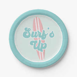 Surfs Up Roze Strand Verjaardag Papieren Borden Bordje