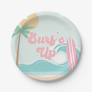 Surfs Up Roze Strand Verjaardag Papieren Borden Bordje