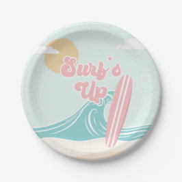 Surfs Up Roze Strand Verjaardag Papieren Borden Bordje