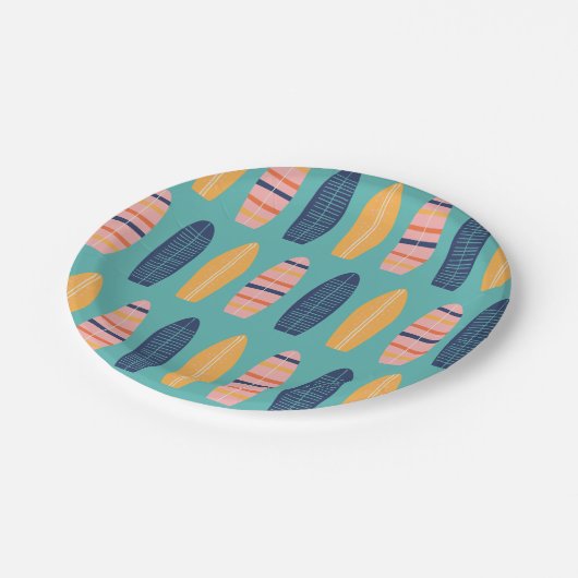 Surfs Up Roze Surfboards en bloemen Papieren Bordje (Gekanteld)