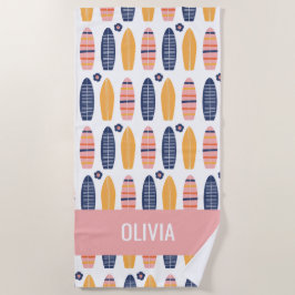 Surfs Up Roze Surfboards en bloemen Strandlaken