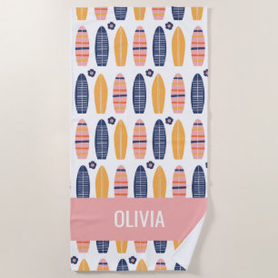 Surfs Up Roze Surfboards en bloemen Strandlaken