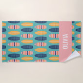 Surfs Up Roze Surfboards en bloemen Strandlaken (Voorkant)