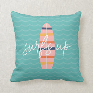 Surfs Up Roze surfplank en golven Kussen