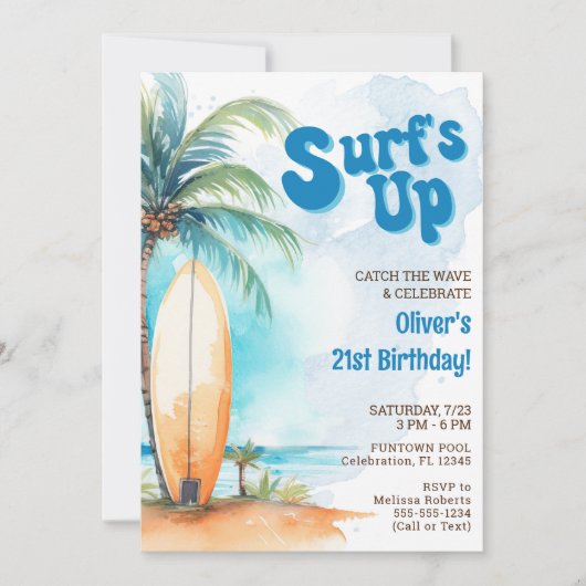 Surf's Up Summer Beach Verjaardagsfeestuitnodiging Kaart (Voorkant)