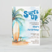 Surf's Up Summer Beach Verjaardagsfeestuitnodiging Kaart (Staand voorkant)