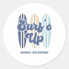 Surf's Up Surfboard Beach Verjaardag Classic Rond Ronde Sticker